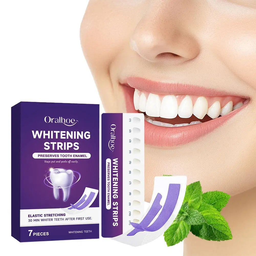 

Purple Teeth Whitening Strips Gentle Formula Sensitive Teeth Deep Clean Stains Fresh Breath Quick Easy Home Oral Care With Color
