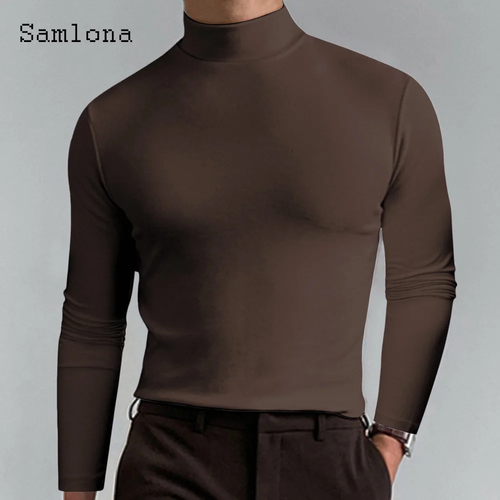 Solid Turtleneck T-shirt Men Long Sleeves Fashion Skinny Tops Sexy Mens clothing 2023 New Spring Casual Pullovers White Tees