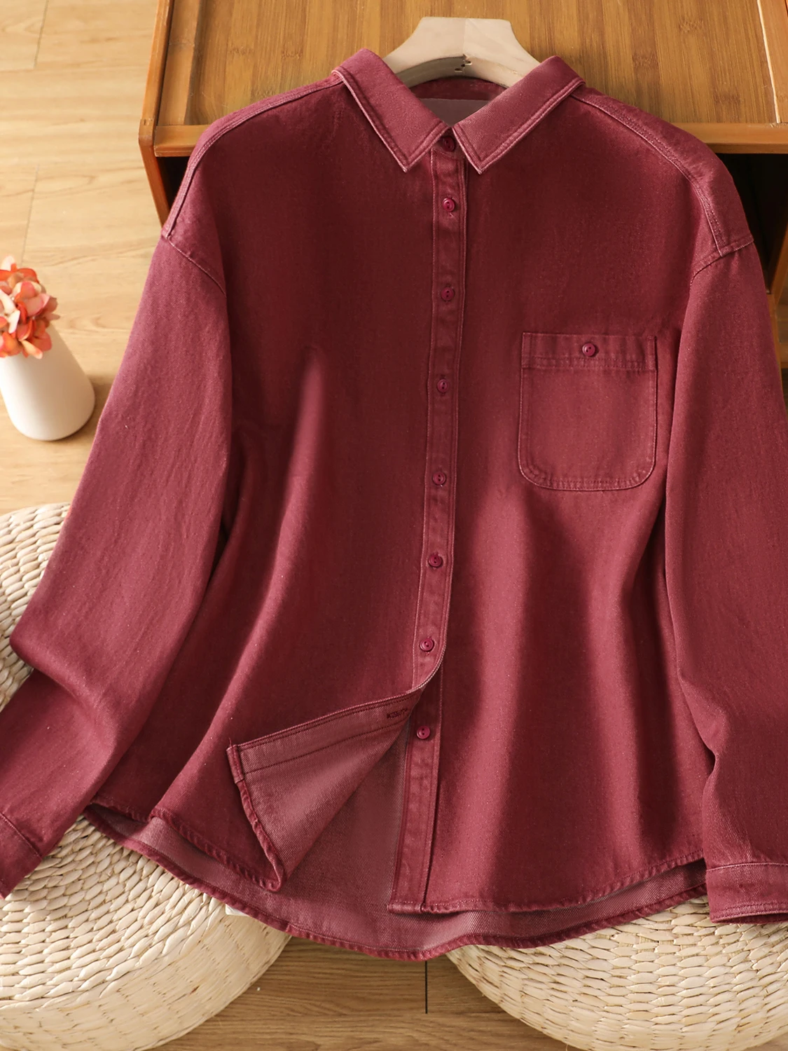 

Faionable Long Sve Denim irt Women's plus Size Vintage Sle Casual Breathable Collared Coat Universal Fit Single Button