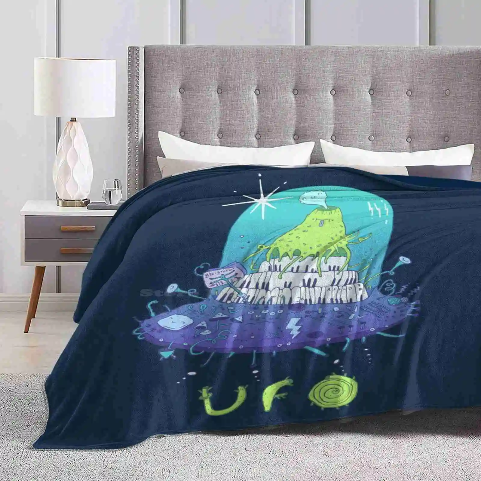 Volcano Playing Organo! New Selling Custom Print Flannel Soft Blanket Volcano Play Sound Ufo Funny Cute Pipe Organ Alien Space