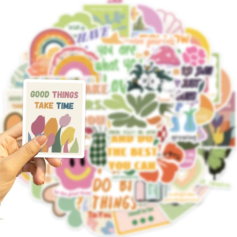 10/30/50PCS Inspiring Pink Green Children's PVC Sticker Aesthetic Decoration Scrapbooking Stationery School Supplies for Kids