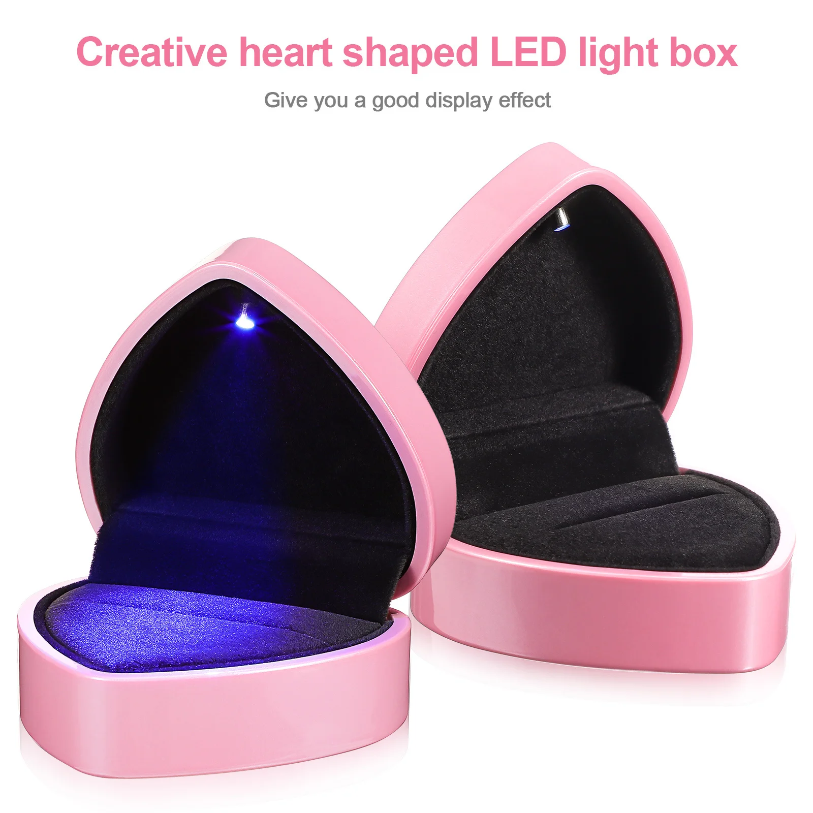 

Romantic Heart Ring Box LED Light Soft Lining Engagement Wedding Proposal Jewelry Display Holder Heart Ring Box