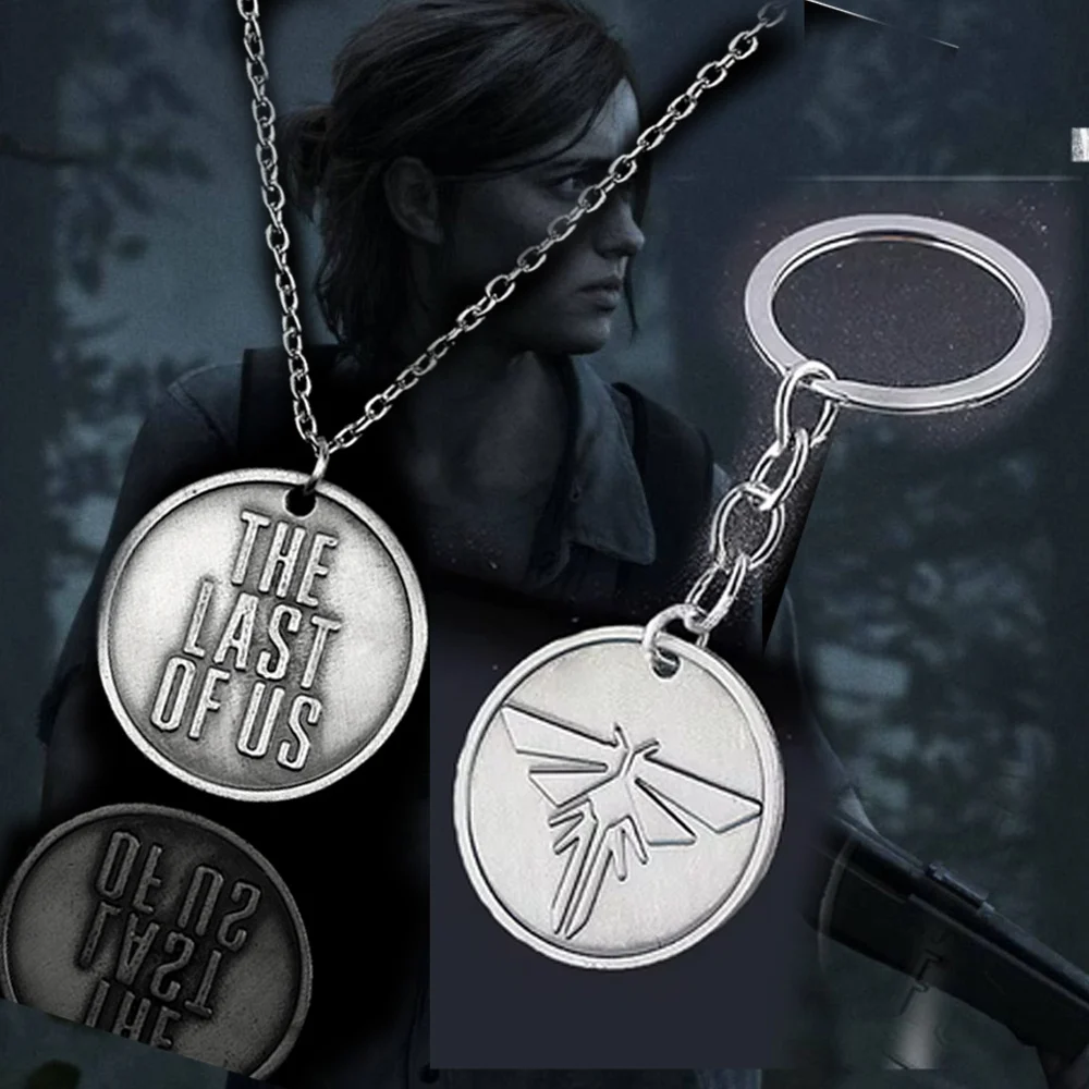 Hot The Last of Us 2 Keychain Firefly Logo Letter Dogtag Joel Ellie Vintage Retro Antique Pewter Keyring Key Chain Ring Necklace