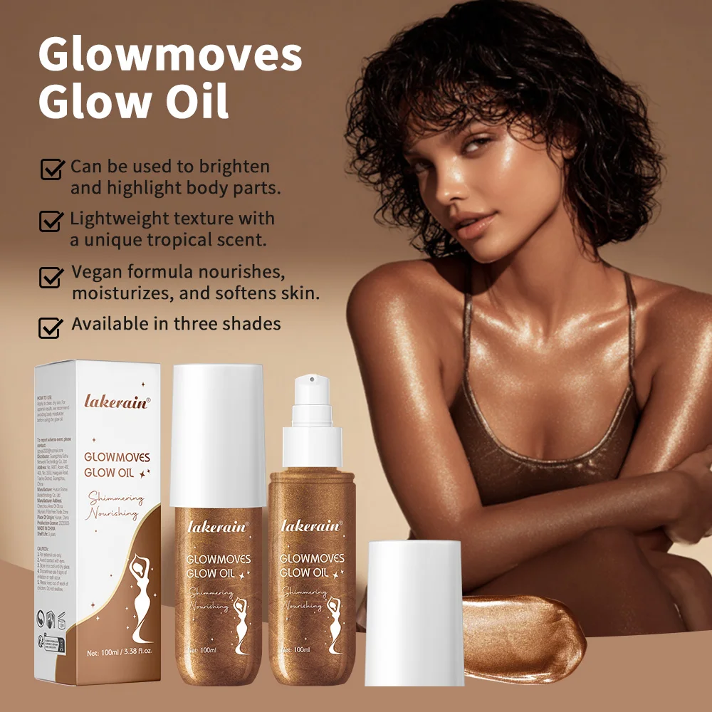 Lakerain 100 مللي زيت توهج يتوهج يدوم طويلاً تنعيم مغذي ومرطب عميق لامع غير دهني للعناية بالجسم زيت توهج