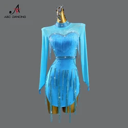 Vestido de falda de baile latino para mujer, ropa de práctica, traje femenino, traje de escenario con borlas para fiesta, Ropa de baile para niñas personalizada