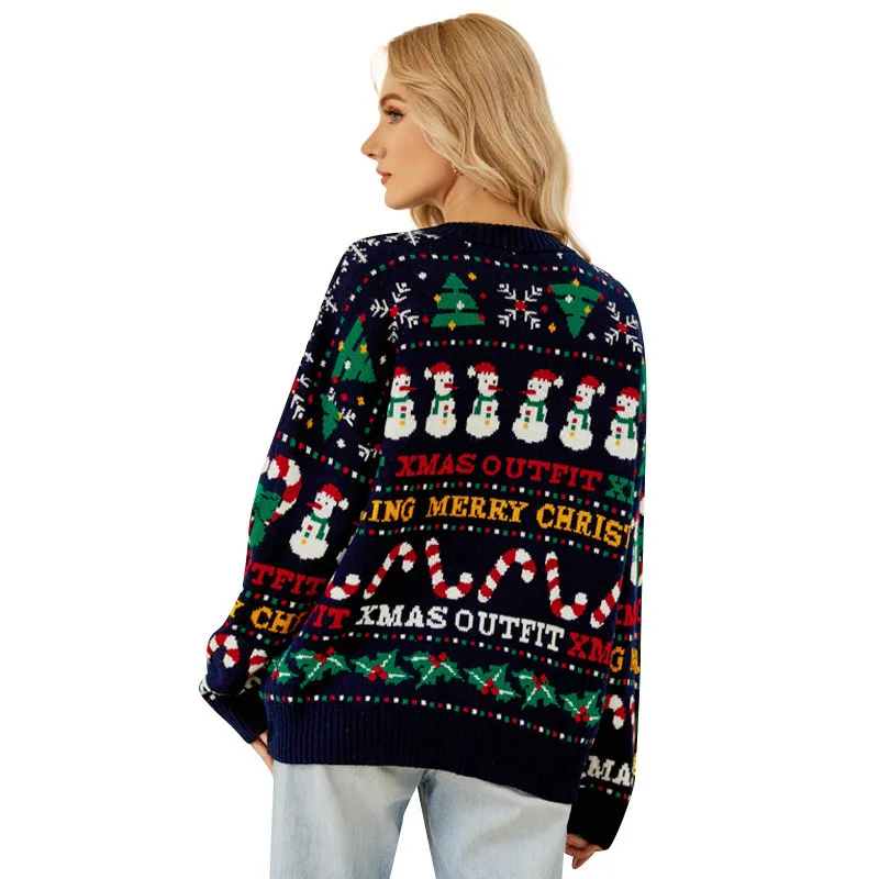 High Quality Loose Knit Sweater For Autumn And Winter Christmas Tree Round Neck Sweater Small Snowman Sequined Christmas Sweater