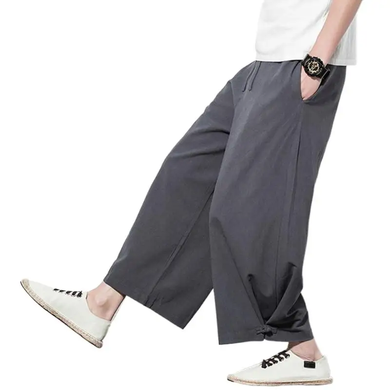 

2024 Summer Man cotton Linen Pant Men brand Casual Wide-Legged Trousers Traditional Ankle Length Trouser plus size 5xl 6xl 7xl