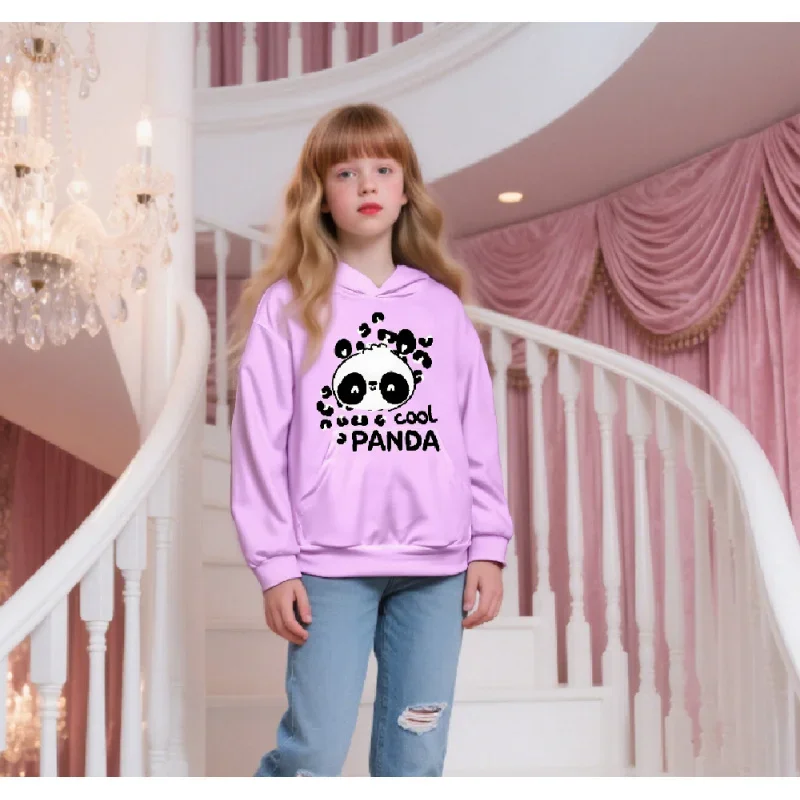 

Girls Cute Panda Print Hoodie Long Sleeve Pink Casual Pullover Sweatshirt for Kids 2026 Hot Sale