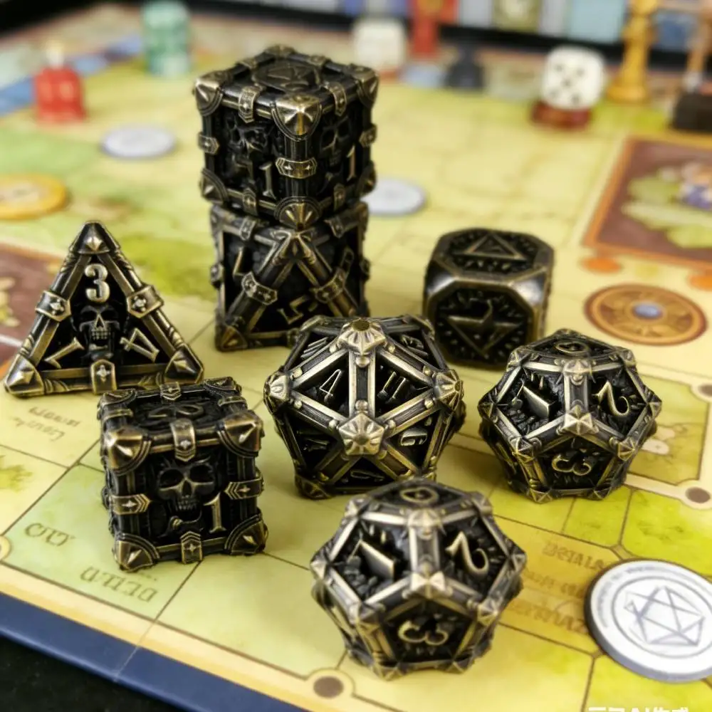 Skull D&D Dice Metal Cube 7PCS Skull Dice set Ghosts Dices Metal DND Dice Set for Dungeons & Dragons DND RPG Game Dice set