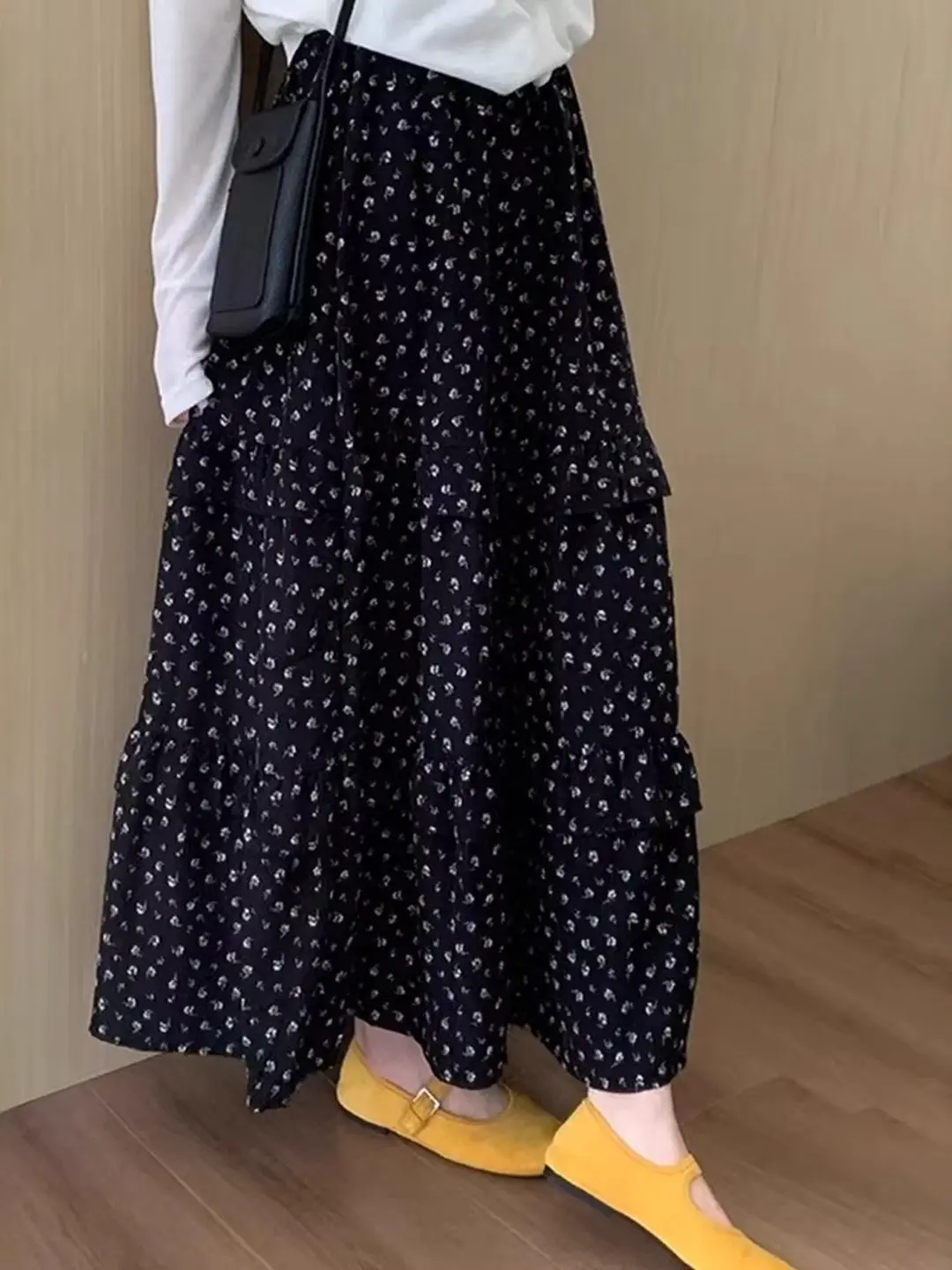 

Large Size Floral Print ter Ne Dr Korean Sle Artistic Winter Women's Clothing Commute Loose Fit A-Line Skirt