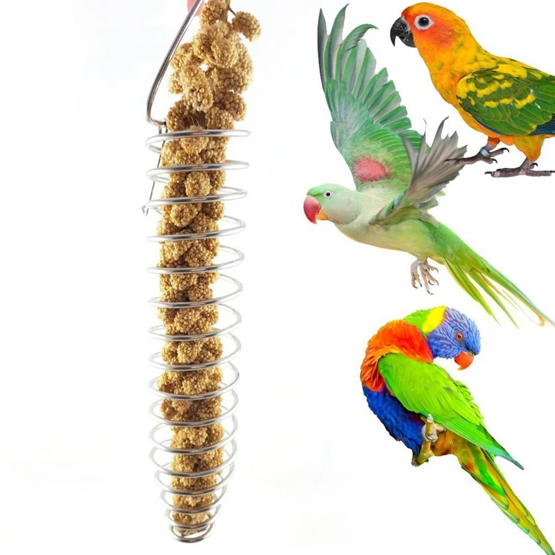 Spiral Birds Feeder, Millet Treat Fruit Holder For Parrot - Stainless Steel