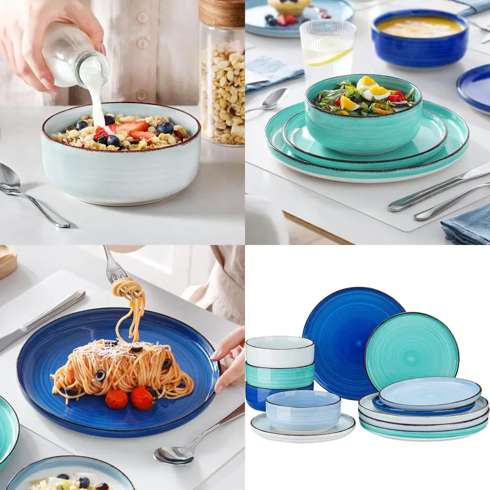 

12-Piece Stoneware Dinnerware Set for 4, Dishwasher and Microwave Safe, Plates and Bowls