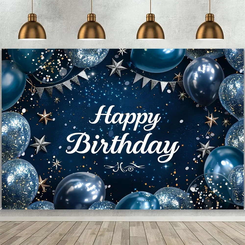 Ein Marineblau Geburtstag Hintergrund Silber Glitter Ballon Sterne Flagge Pailletten Hintergrund