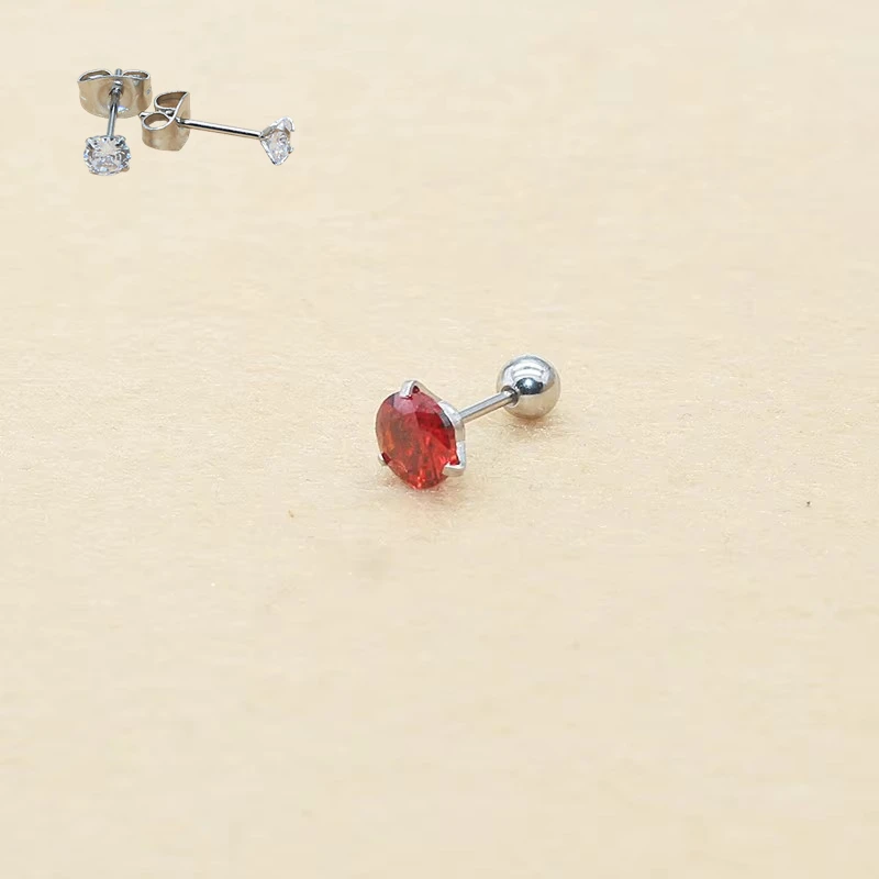 Trendy Stainless Steel Earrings with 6mm Cubic Zirconia Posts 1.2*6mm Hypoallergenic Fashion Jewelry for Sensitive Ears