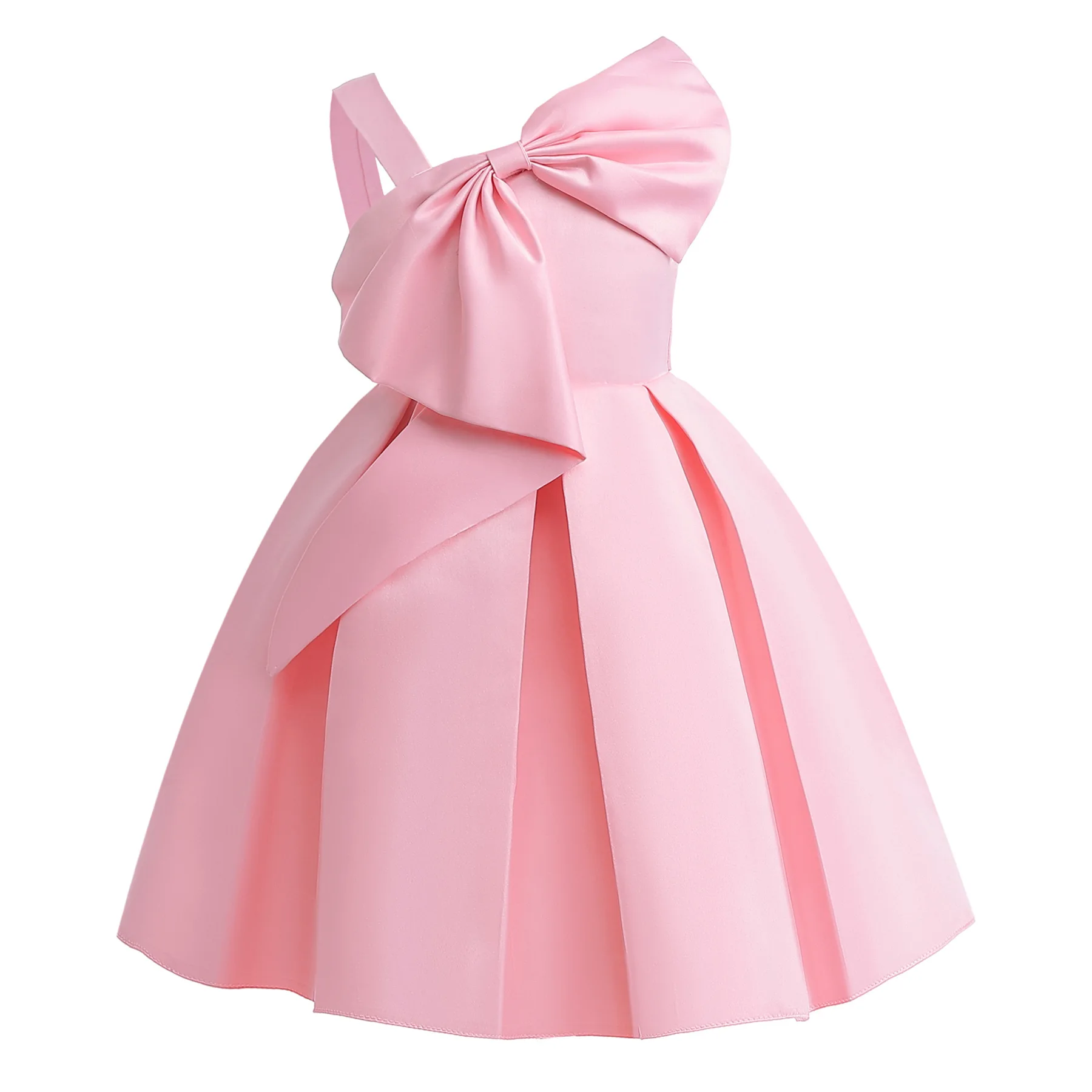 Girls Princess Dress Black Pink Solid One-shoulder Carnival Gown Bow Children Costume For Birthday Party Wedding Formal Vestidos