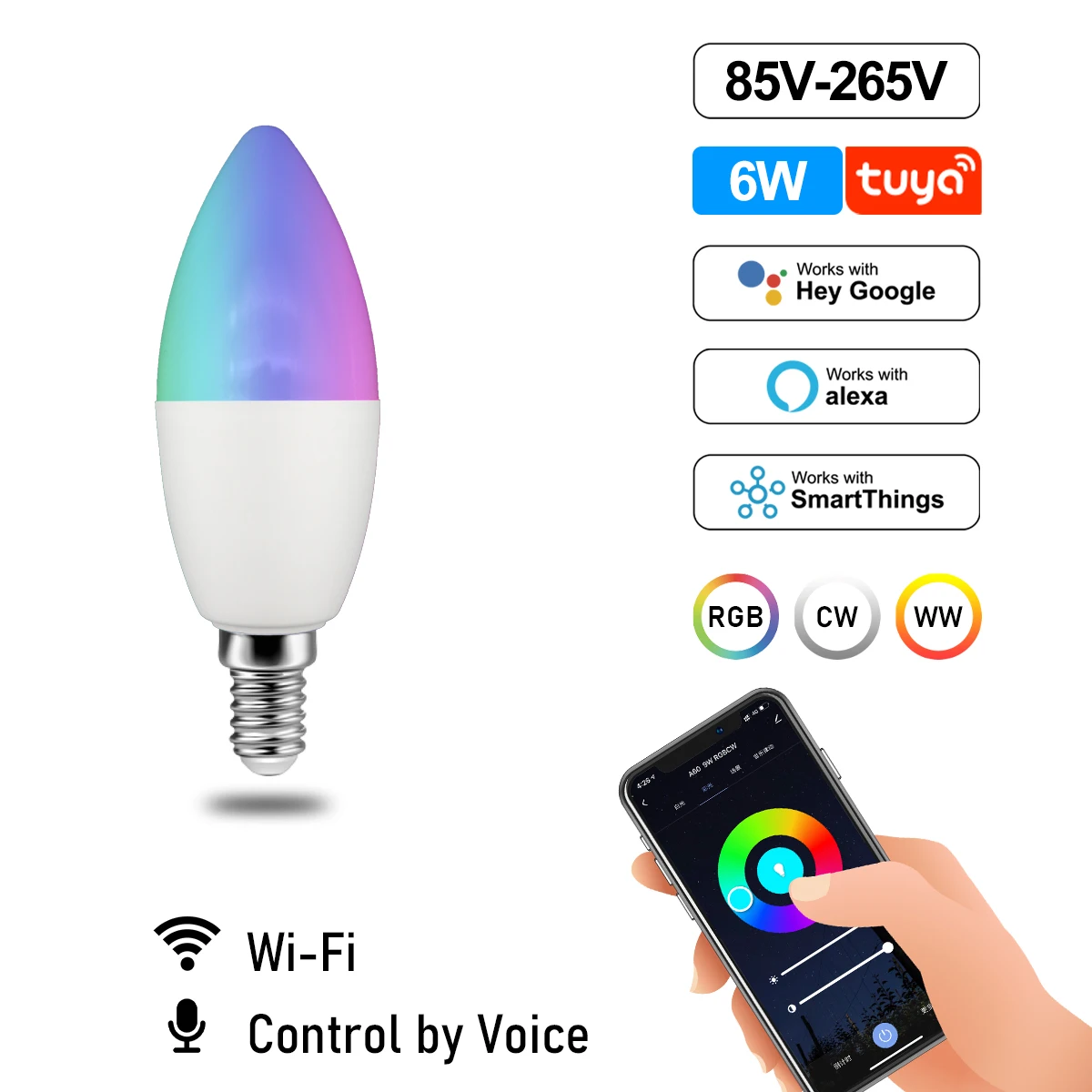 WIFI bluetooth GU10 Smart E27 E14 IoT Led Bulb Rgb Lamp Voice Control Work with Google Home Alexa Light Bulb For Home Decoration