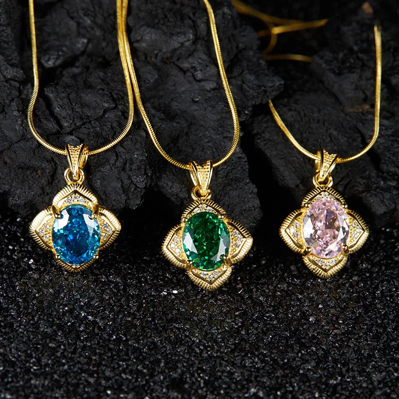 

New Ice Flower Cut Multi-Color PendantS925Pure Silver Light Luxury Window Flower Collarbone Chain Fashionable Elegant Versatile