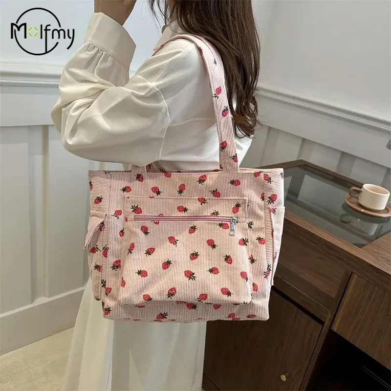 Shoulder Bag Large Capacity For Travel Corduroy Handbag Versatile Shoulder Handbag Women Tote Bag Commute Notebook Schoolbag New