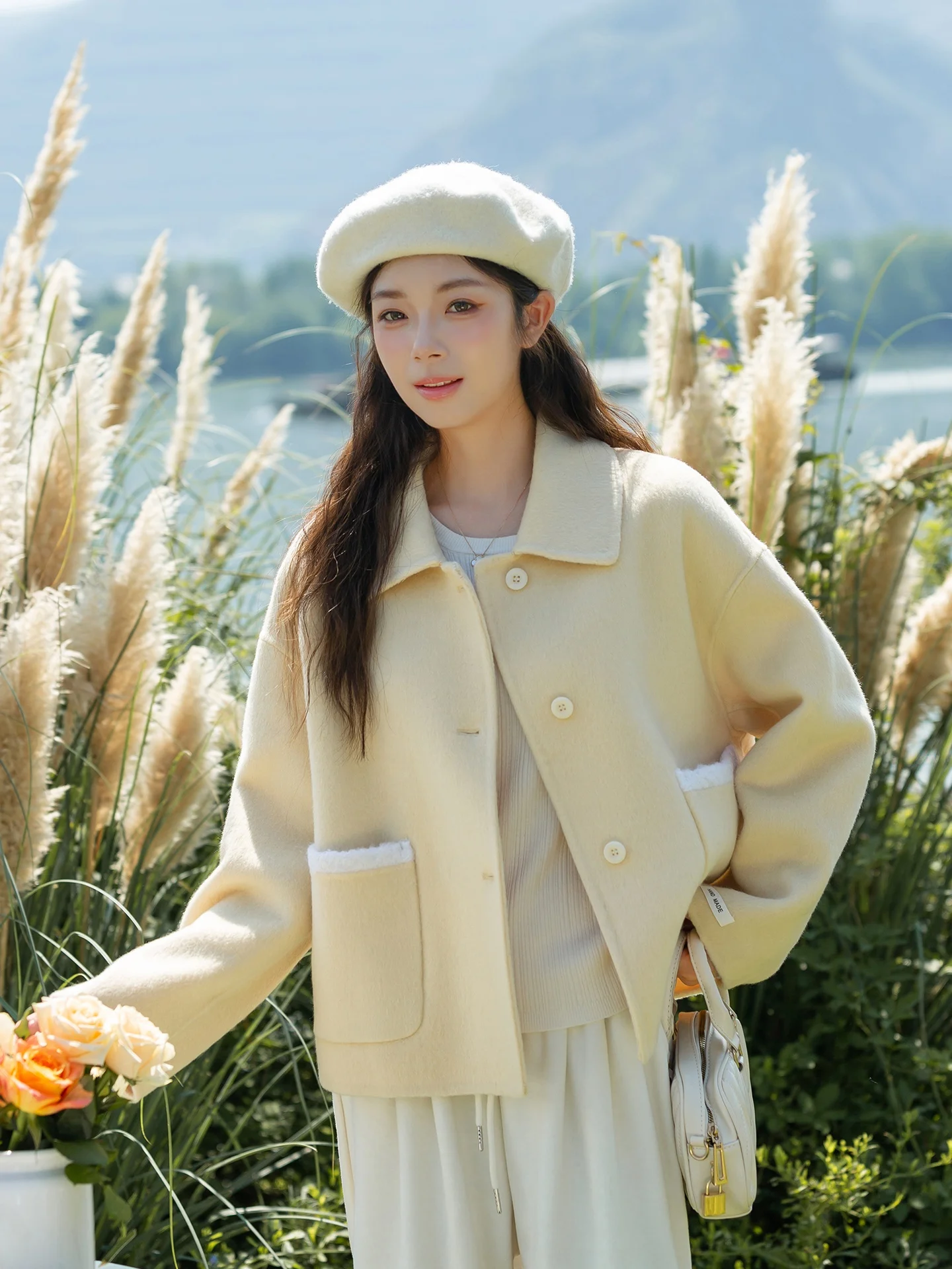 

Двустороннее пальто Camere со съемным воротником, женское пальто небольшого размера, осень-зима, новая шерстяная верхняя одежда прямого кроя