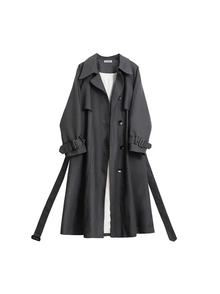 

Повседневное длинное пальто в британском стиле, свободного кроя, ветровка, верхняя одежда для женщин, элегантное, для поездок на работу, с деталями, двубортное.