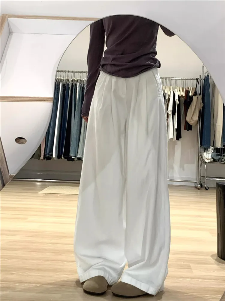 

American Retro High Waist Wide Leg Jeans Women's Loose Draped Wrinkle Long Floor-Length Pants Autumn Season High Waist Extend...
