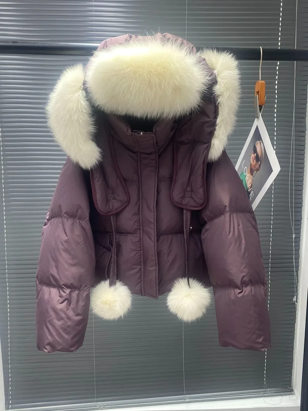 Short Warm Real Fox Fur Coat Female Hooded Real Fur Down Coat Puffer Jacket 2024 New Winter White Duck Down Jacket Women