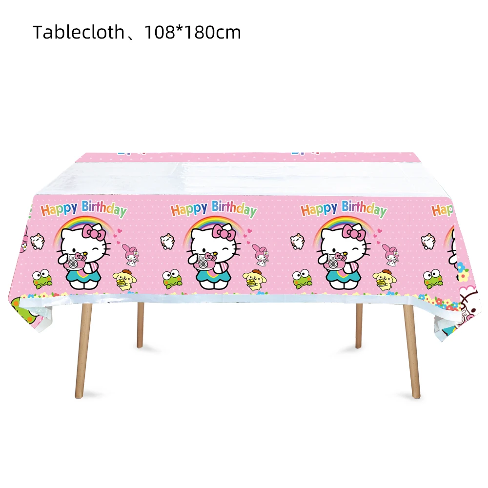 Decoración de fiesta de cumpleaños de Hello Kitty para niños, suministros de fiesta favoritos de la niña, juego de mantel de Taza y plato, fondo