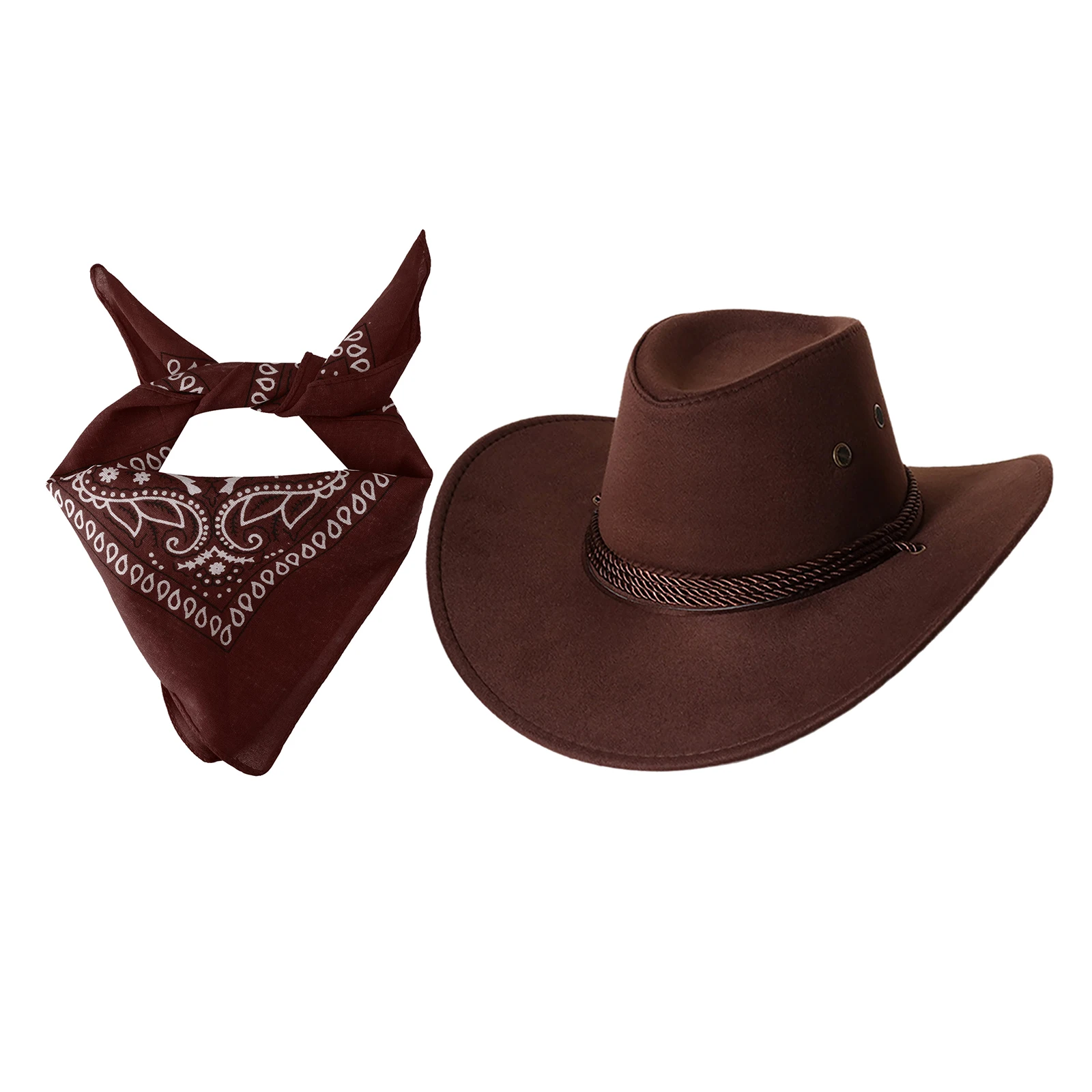 Kids Cowboy Cowgirl Cosplay Accessory Paisley Bandanna Scarf with Western Cowboy Hat for Halloween Carnival Dress Up Performance