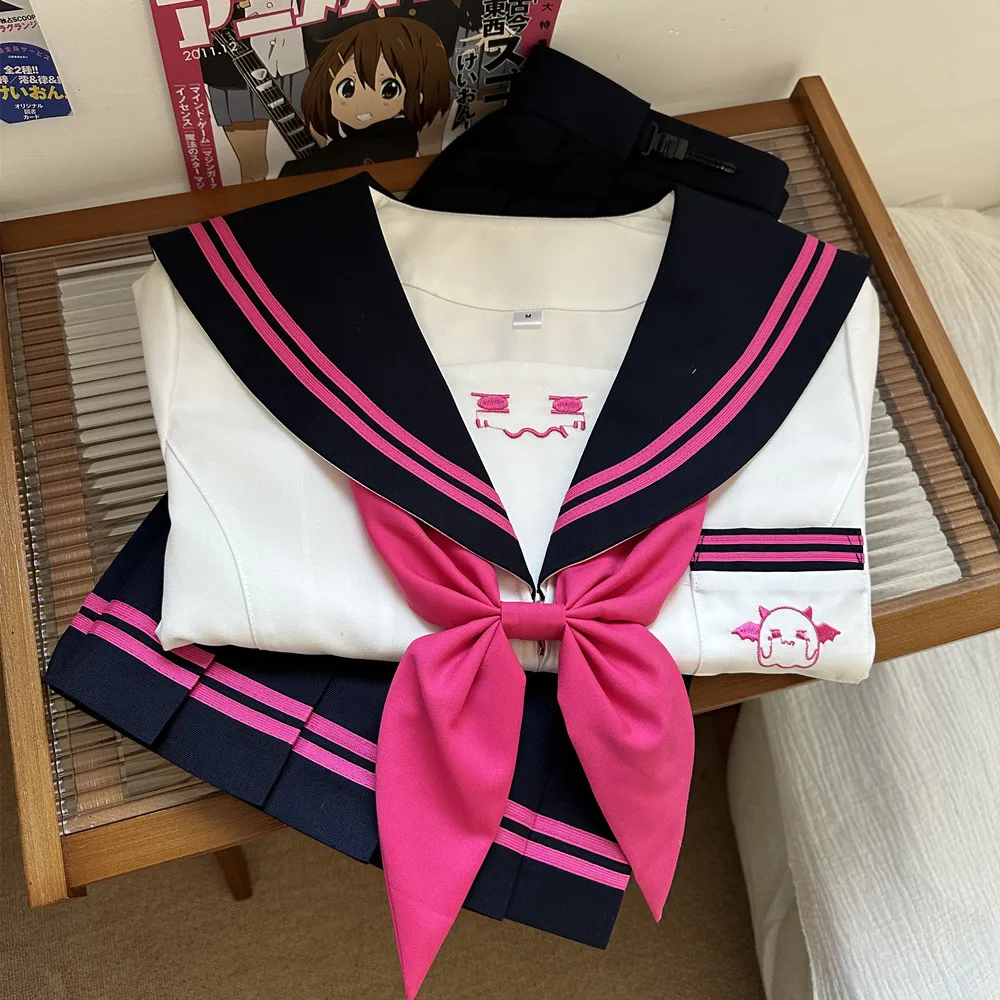 Abito da marinaio con ricamo piccolo diavolo, uniforme da studente per ragazze delle scuole superiori giapponesi coreane, set uniforme Jk sexy da donna, gonna a pieghe