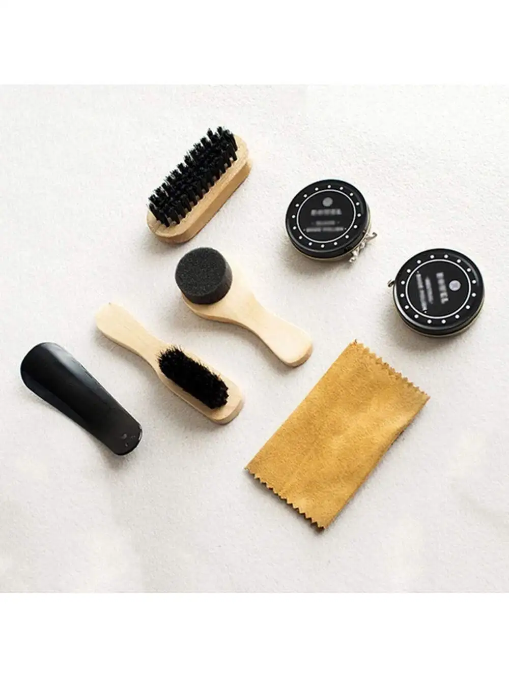 8pcs Shoe Shine Care Kit Black & Transparent Polish Brush Set Home Genuine Leather Shoe Care Set Polish Tool with Bag