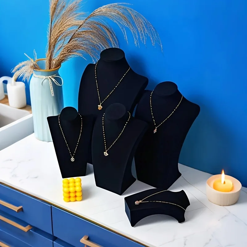 1pc Premium Velvet Jewelry Bust Display Stand, Black Mannequin Holder for Necklaces Pendants, Ideal for Counter & Travel Use