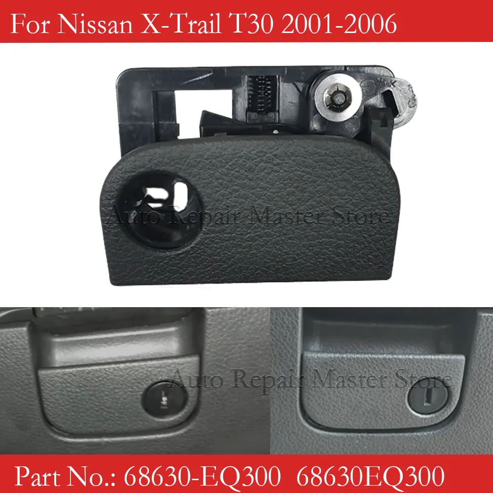 Pestillo de guantera de coche, manija de bloqueo 68630-EQ300 para Nissan x-trail T30 2001-2006, conjunto de tapa de bloqueo de guantera 68630EQ300