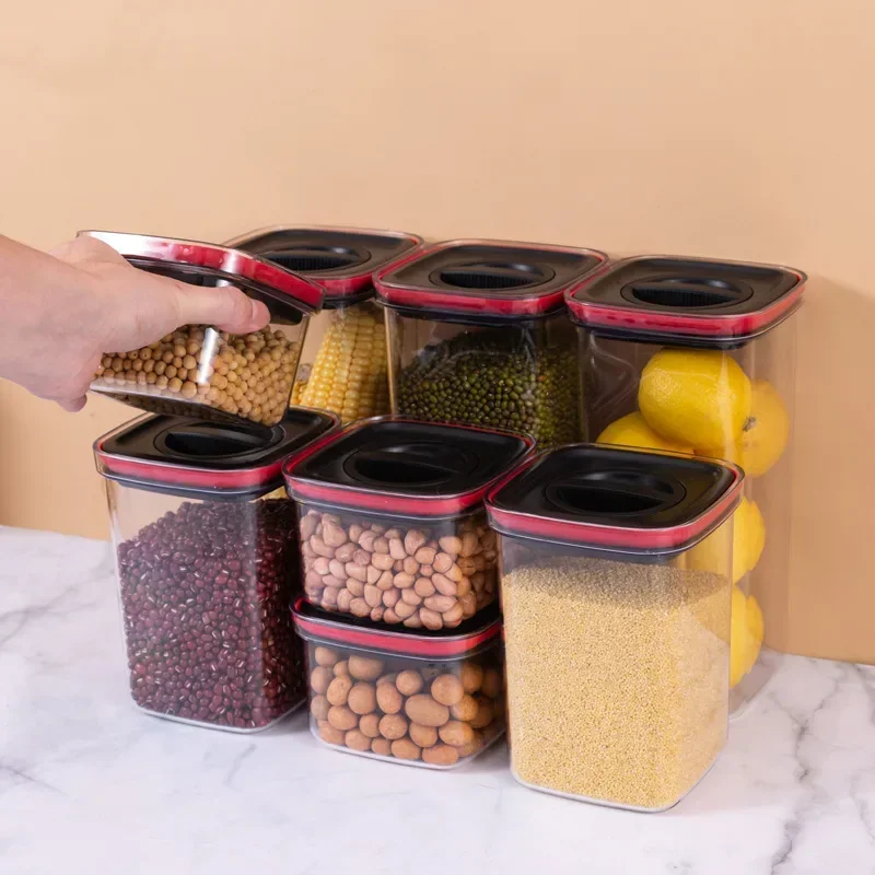 Plastic Food Storage Container for Kitchen Convenience Food Storage Box Organizer Jars with Lid Jars Bulk Cereals Spices Boxes