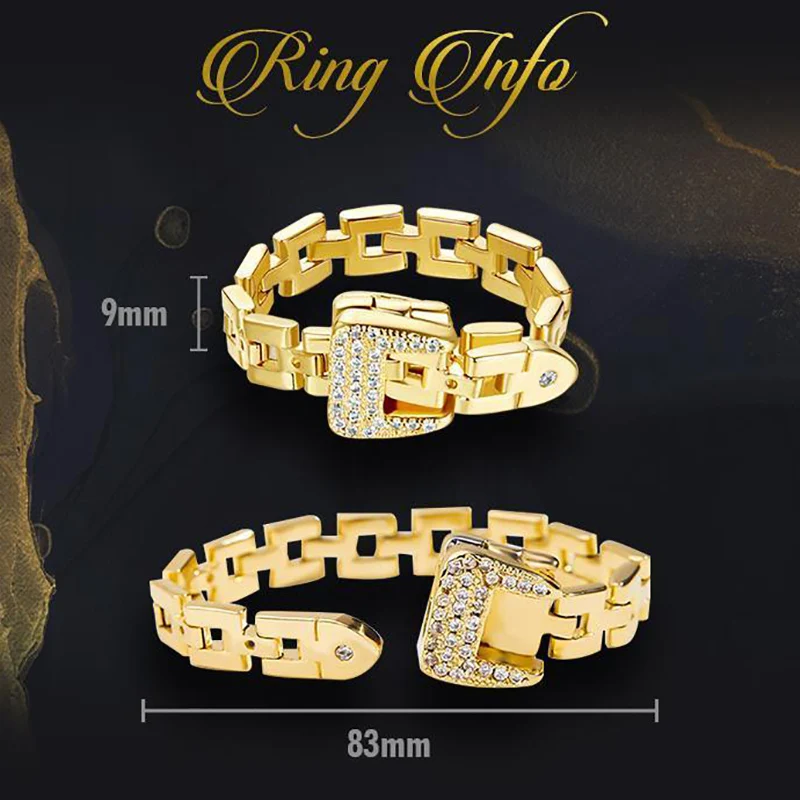 Fashionable Adjustable Buckle Rings Belt Zircon Detachable Metal Soft Chain Ring Luxury Finger Rings For Women Men