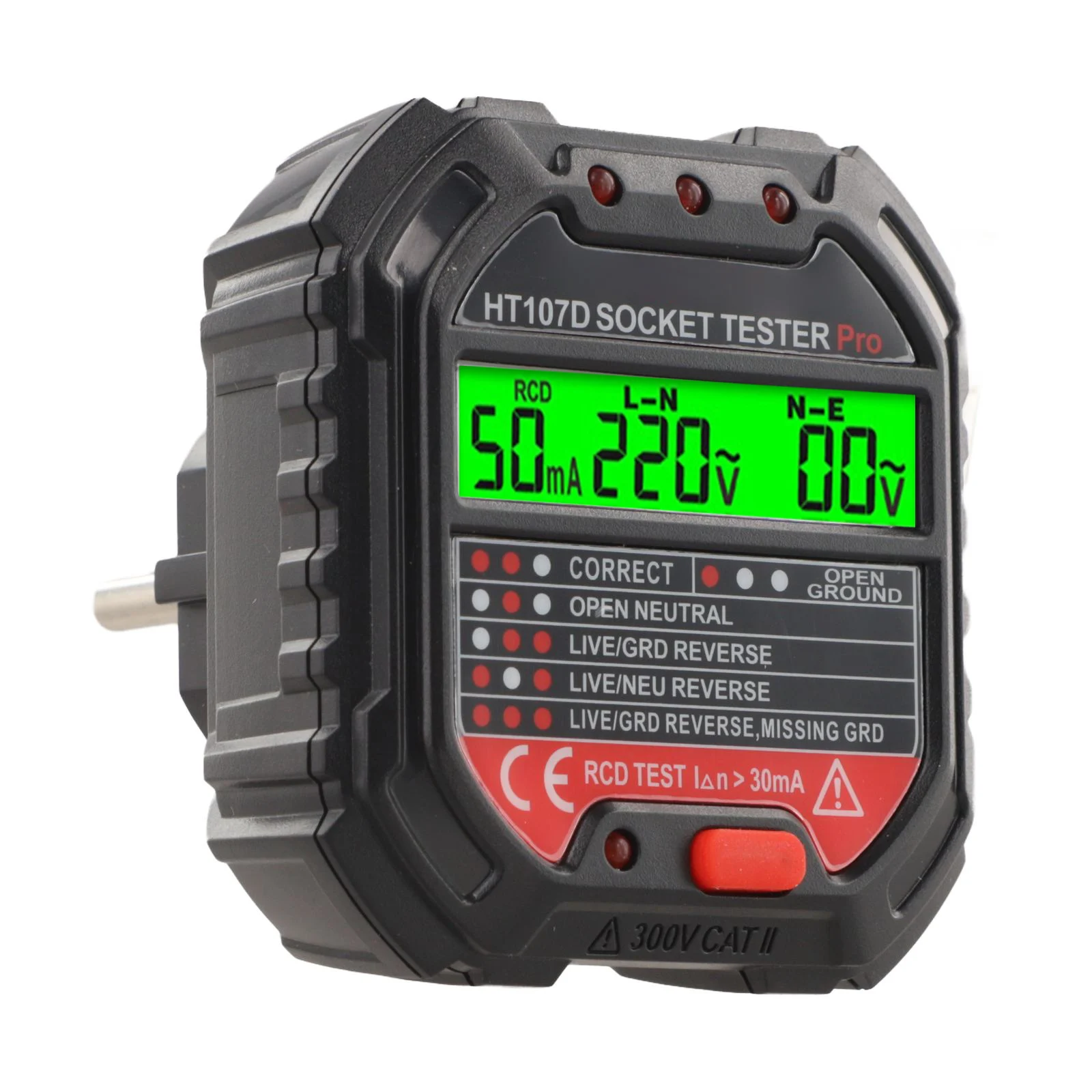 Socket Tester With One Touch RCD Testing And Indicator Light For Electrical Outlet Wiring Status And Safety Assessment