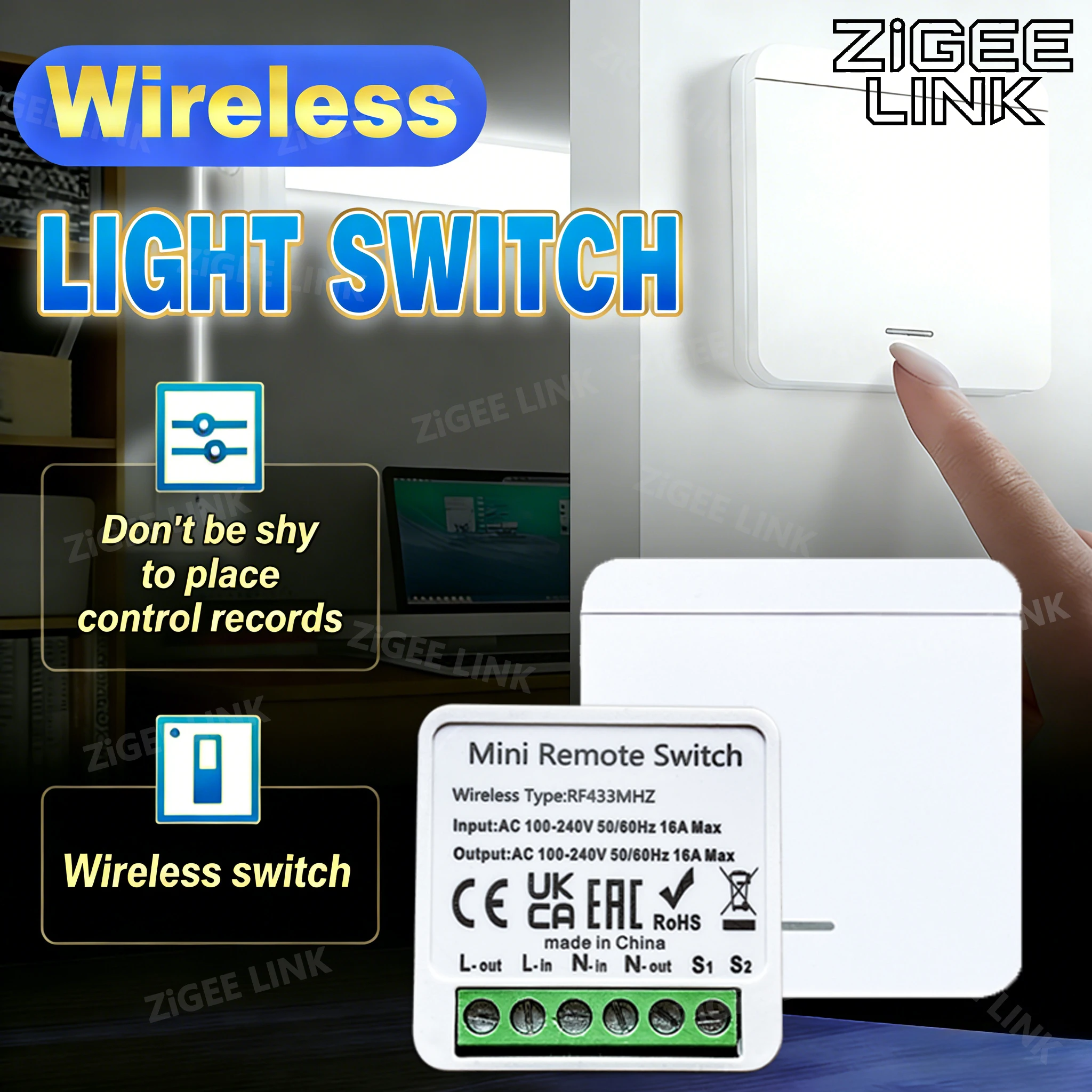 Wireless Light Wall Switch Relay Receiver RF 433Mhz 1/2/3Gan