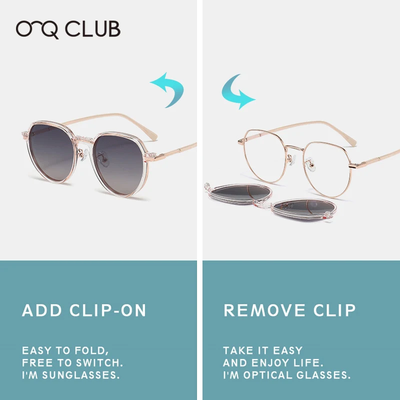 O-Q CLUB Magnetic Clip-on Sun Glasses for Woman Optical Lenses With Medical Recipe Eyewear Women\'s Eyeglass Frame Glass Frames