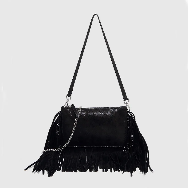 

Summer fashion new imitation suede hand-woven tassel shoulder bag bohemian style high quality large capacity designer armpit bag