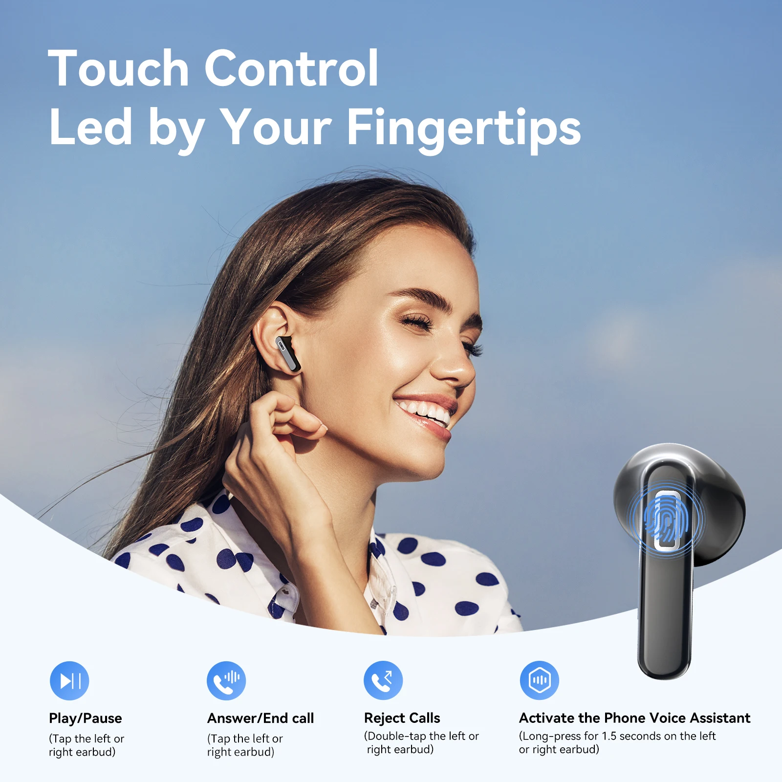 Bluetooth Earphone TWS True Wireless ENC Noise Cancellation Type C 4 Mic APP Control Low Latency High-Fidelity LED Display BT5.3