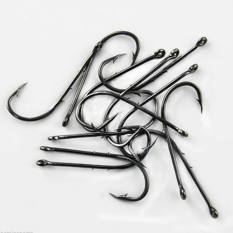 50pcs/lot Fish Hooks Double Bait Holder Barbed Fishhook Long Shank Carbon Steel Sharp Fishhook Beach And Live Bait Fishing Hooks