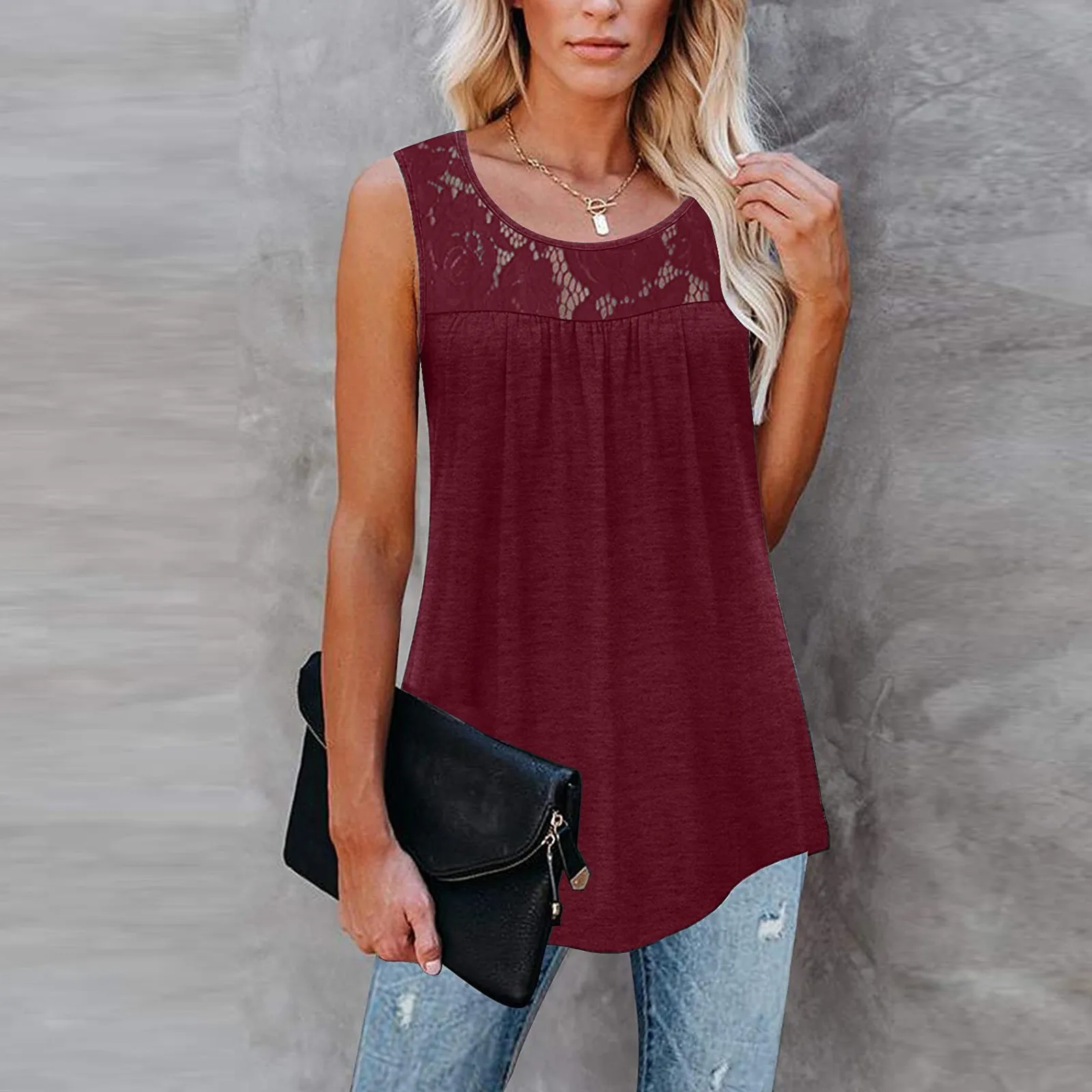 Large size 5xl Women's Vest O Neck Sleeveless Lace Active Tank Tops Ruffle Loose Tunic Blouse Women Tee Shirt Summer Party Tops