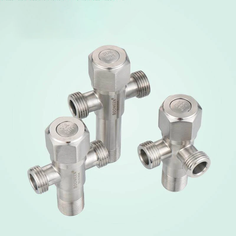304 Stainless Steel Three-way angle valve Bathroom accessories water inlet valve ，one inlet and double outlet G1/2 specification