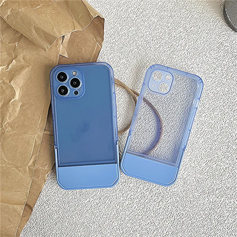 Luxury Holder Stand Bracket Transparent Phone Case For iPhone 11 12 13 14 15 16 Pro Max  X XS XR 7 8 Plus Clear Silicone Cover