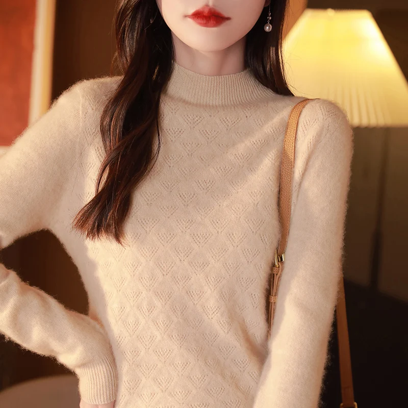 Moda Basic 100% Lana Merino Donna Tinta unita Collo a lupetto Maniche lunghe Maglione Pullover Cashmere Morbido Abbigliamento caldo delicato Top