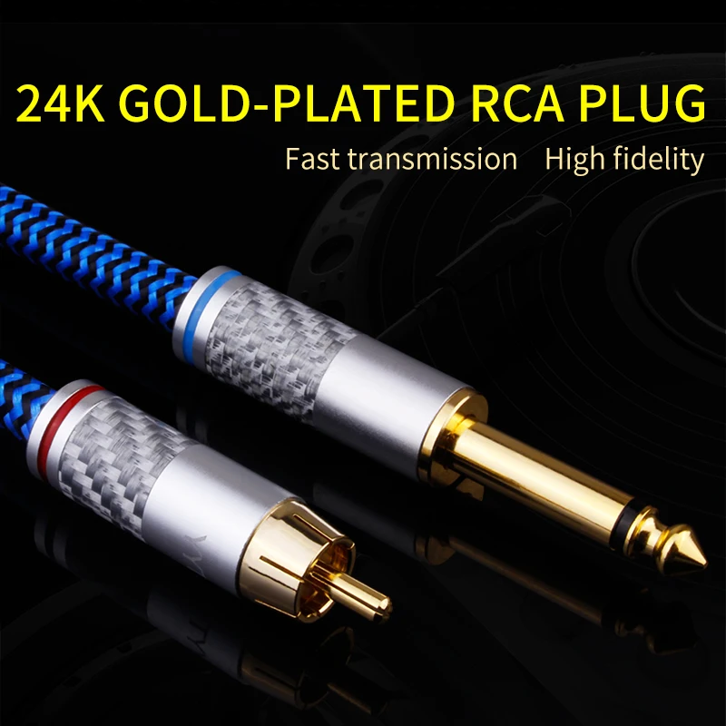 Cable de Audio 6N Occ Hifi Dual de 6,5mm a RCA Dual, Cable de alta gama de 6,35mm a RCA con enchufe chapado en oro para amplificador de potencia Mezclador