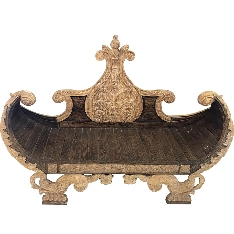 Furniture Thai classical solid wood Arhat bed wabi sabi living room antique teak carved sofa