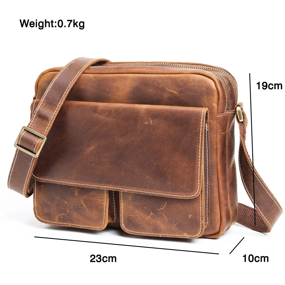 Business Men's Shoulder Bags Crazy Horse Leather Messenger Bag Flap Casual Male Small Crossbody Bag for 9 Inch iPad