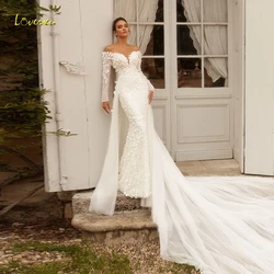 Loverxu Mermaid Wedding Dresses Sweetheart Off The Shoulder Vestido De Novia Lace Detachable Train Sexy Custom Made Bridal Gown