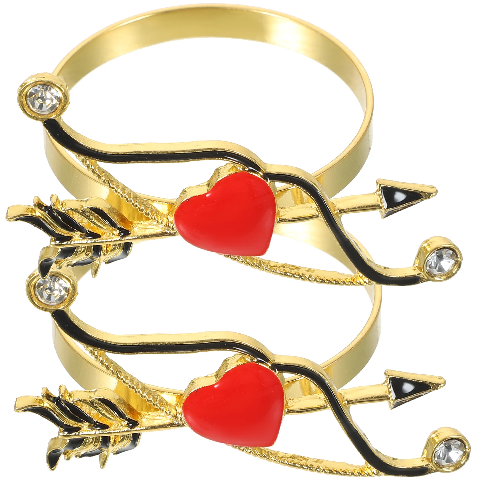 

2pcs Heart Arrow Napkin Rings Valentine Red Rhinestone Table Decor Dinner Party Supplies Alloy Serviette Holders