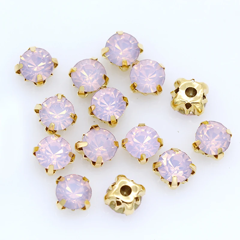 100pc 3mm Sew on Opal crystal  Rhinestone Flatback Diamante Diy Decorative golden Cup Claw 4-holes Sewing Beads craft clothes